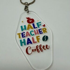 Handmade Acrylic Key Chain Multicolor Teacher Coffee Apple Graphic Accent Women